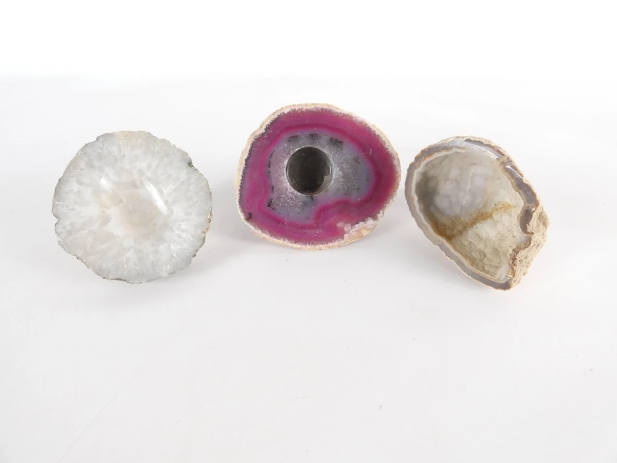 Agaat geodes, -schijven en kaarshouders