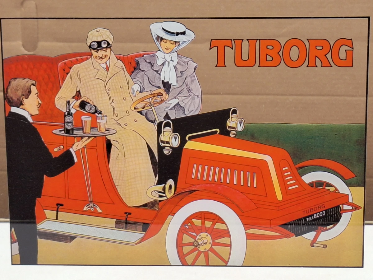 Vintage Tuborg reclamespiegel met rode oldtimer - 1982 - foto 5