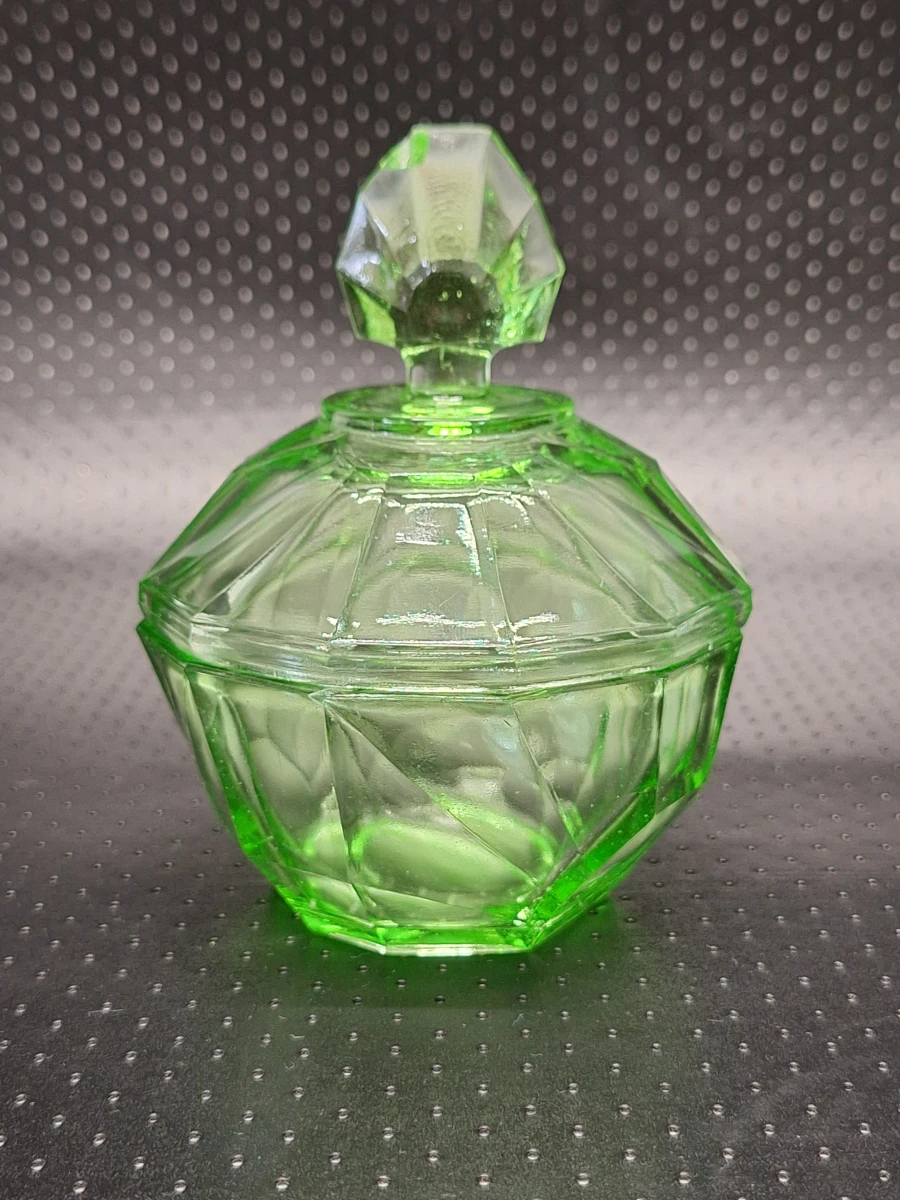 Glazen Art Deco boudoirset in groen persglas - Authentieke toiletset uit de jaren '20/'30 - foto 8