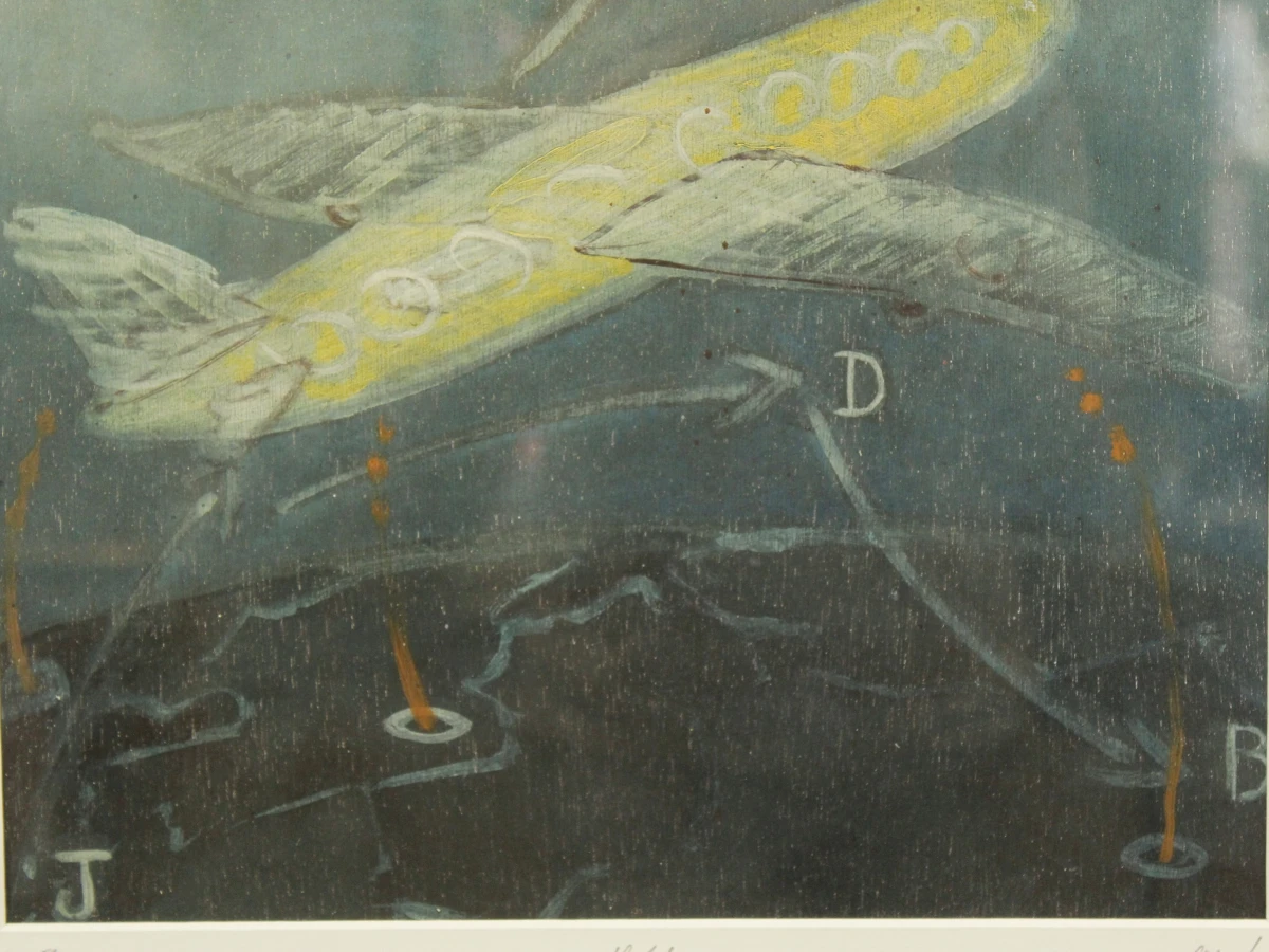 Christian Straetling(°1960) "Flight" gesigneerde Offsetprint naar een originele kleurenlitho E 52/150