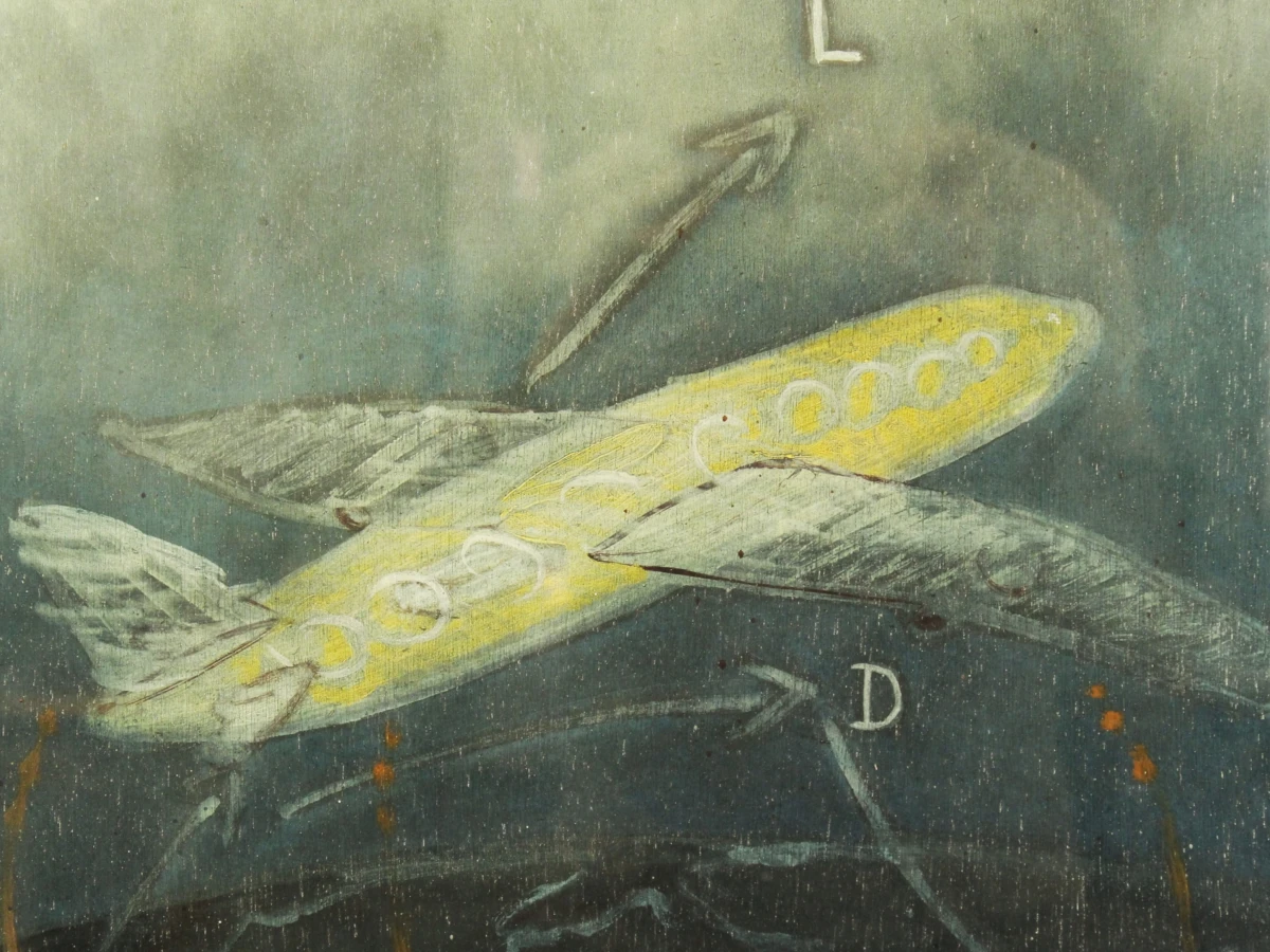 Christian Straetling(°1960) "Flight" gesigneerde Offsetprint naar een originele kleurenlitho E 52/150