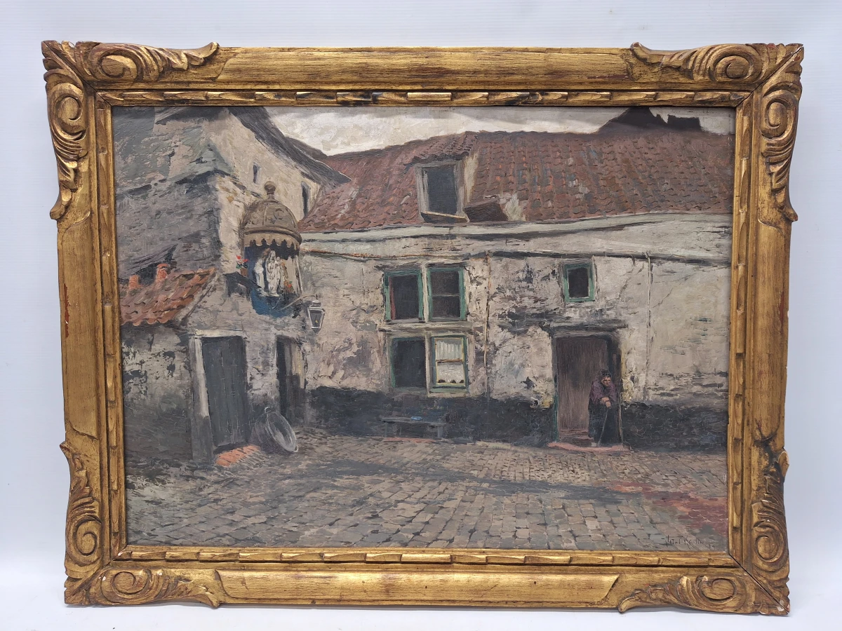 Olieverfschilderij ‘Impasse du Lys’ in Antwerpen - Vital Keuller - 1929