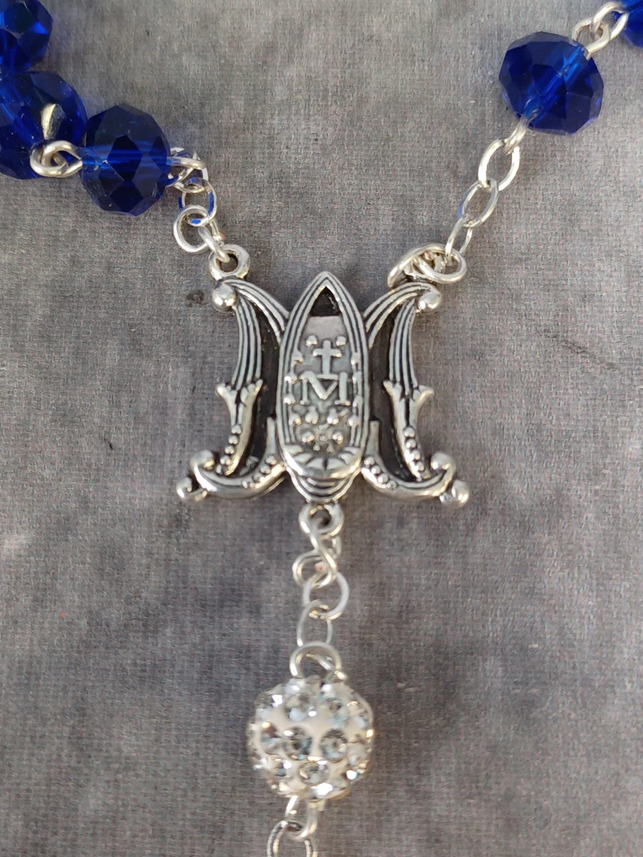 Blauwe glaskralen rozenkrans met strass accentkralen - foto 7