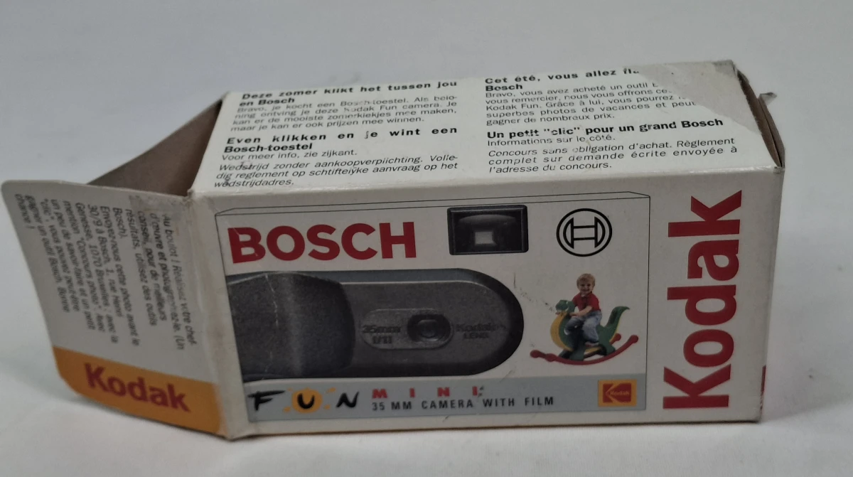 Vintage Bosch Kodak Fun Mini 35 mm wegwerpcamera in originele doos