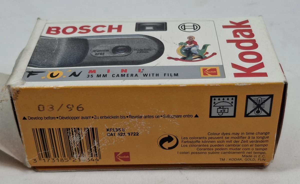 Vintage Bosch Kodak Fun Mini 35 mm wegwerpcamera in originele doos