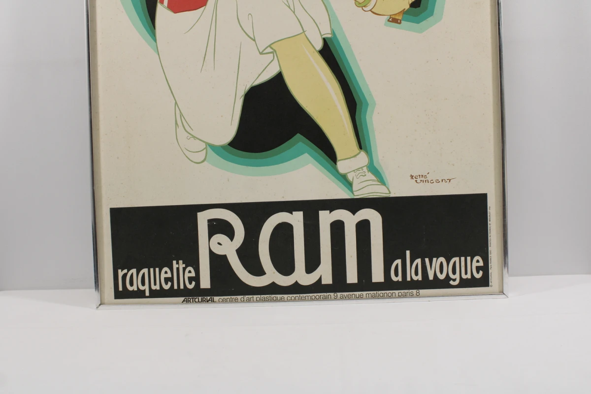 Vintage reclameposter Raquette Ram à la vogue tennis (1980)