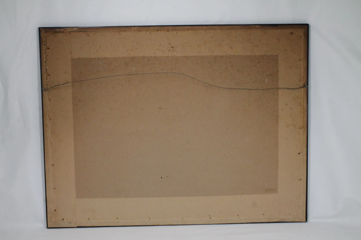 Ingelijste kleuretlithografie: Griffon Korthals met fazant