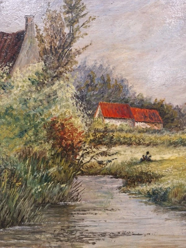 Set van 2 landelijke landschappen - Olieverf op hout - V. Mertens