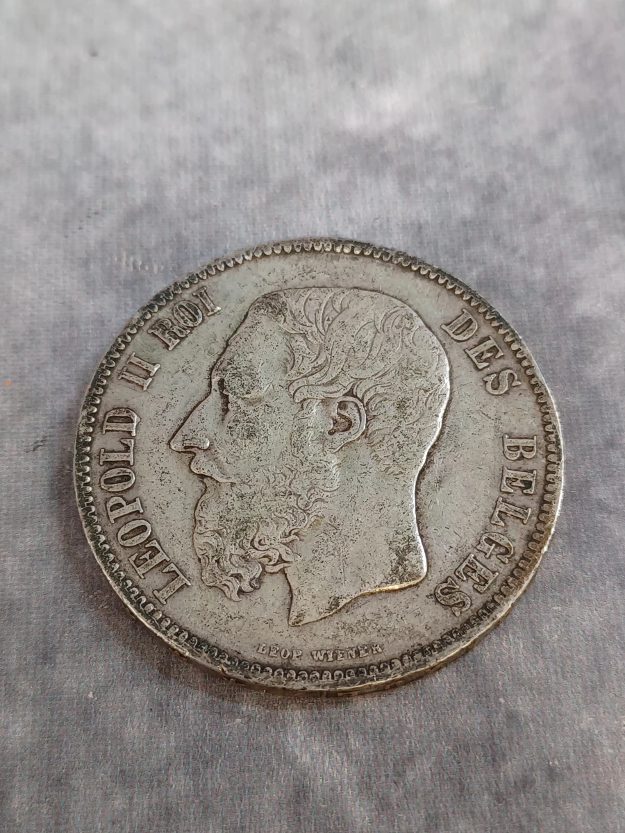Zilveren 5 Francs Belgische munt 1875 - Leopold II