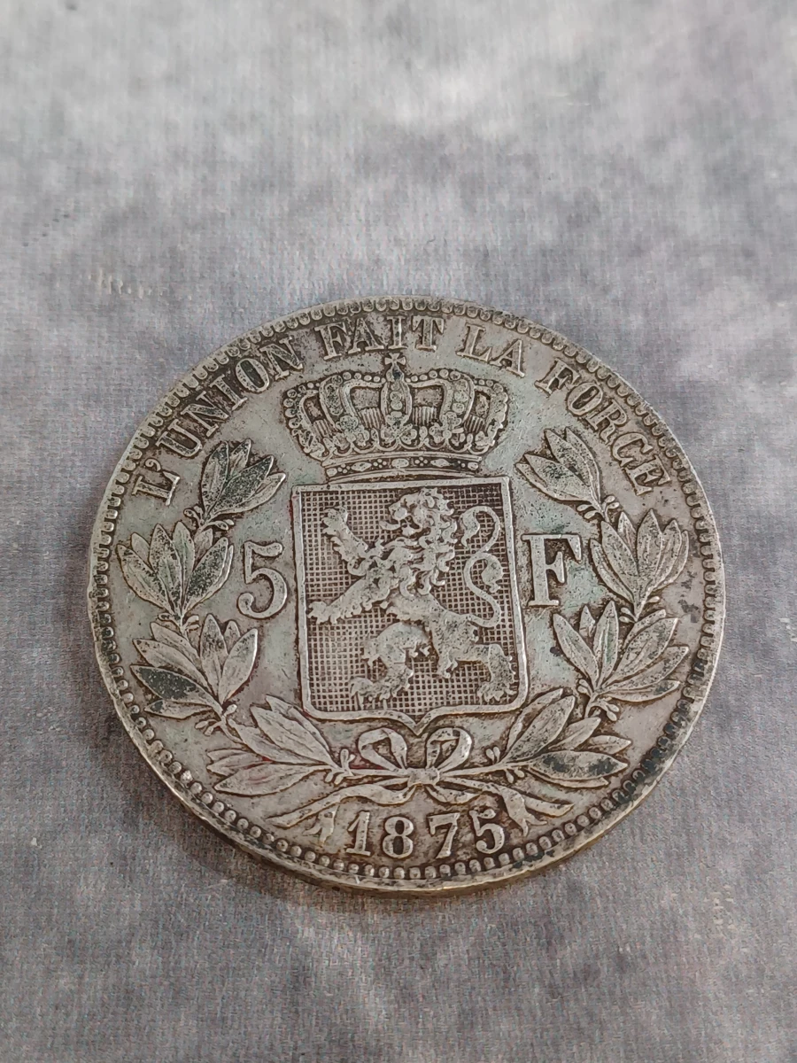 Zilveren 5 Francs Belgische munt 1875 - Leopold II