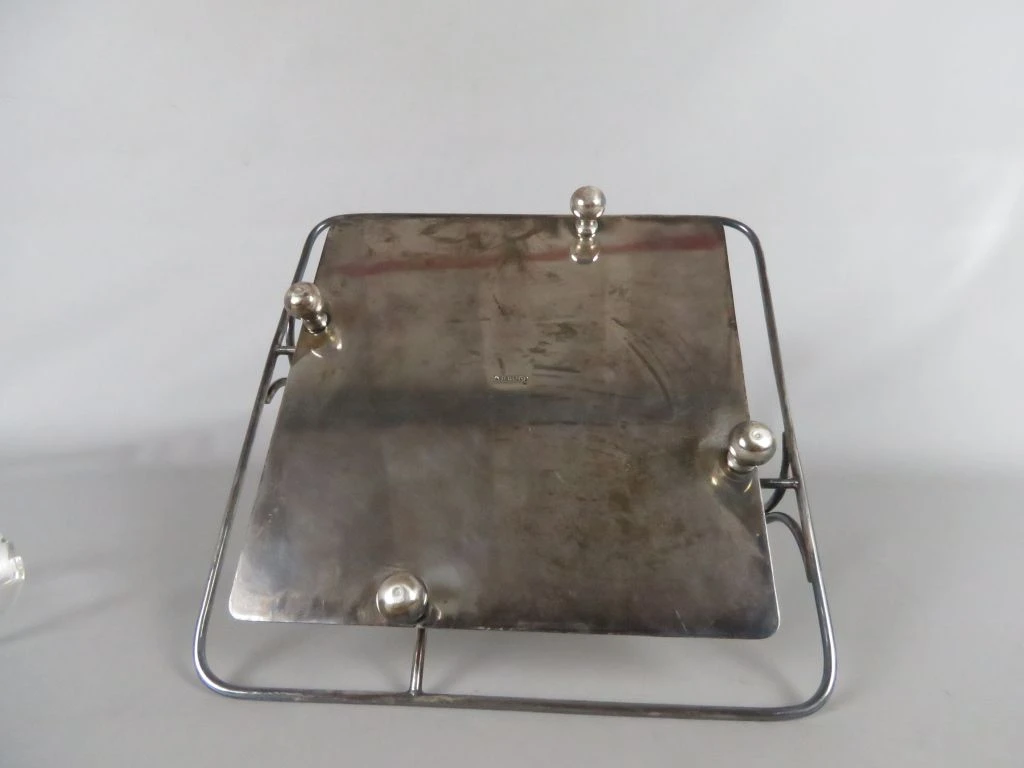 Vintage verzilverde serveerschaal Wiskemann met glazen bakjes