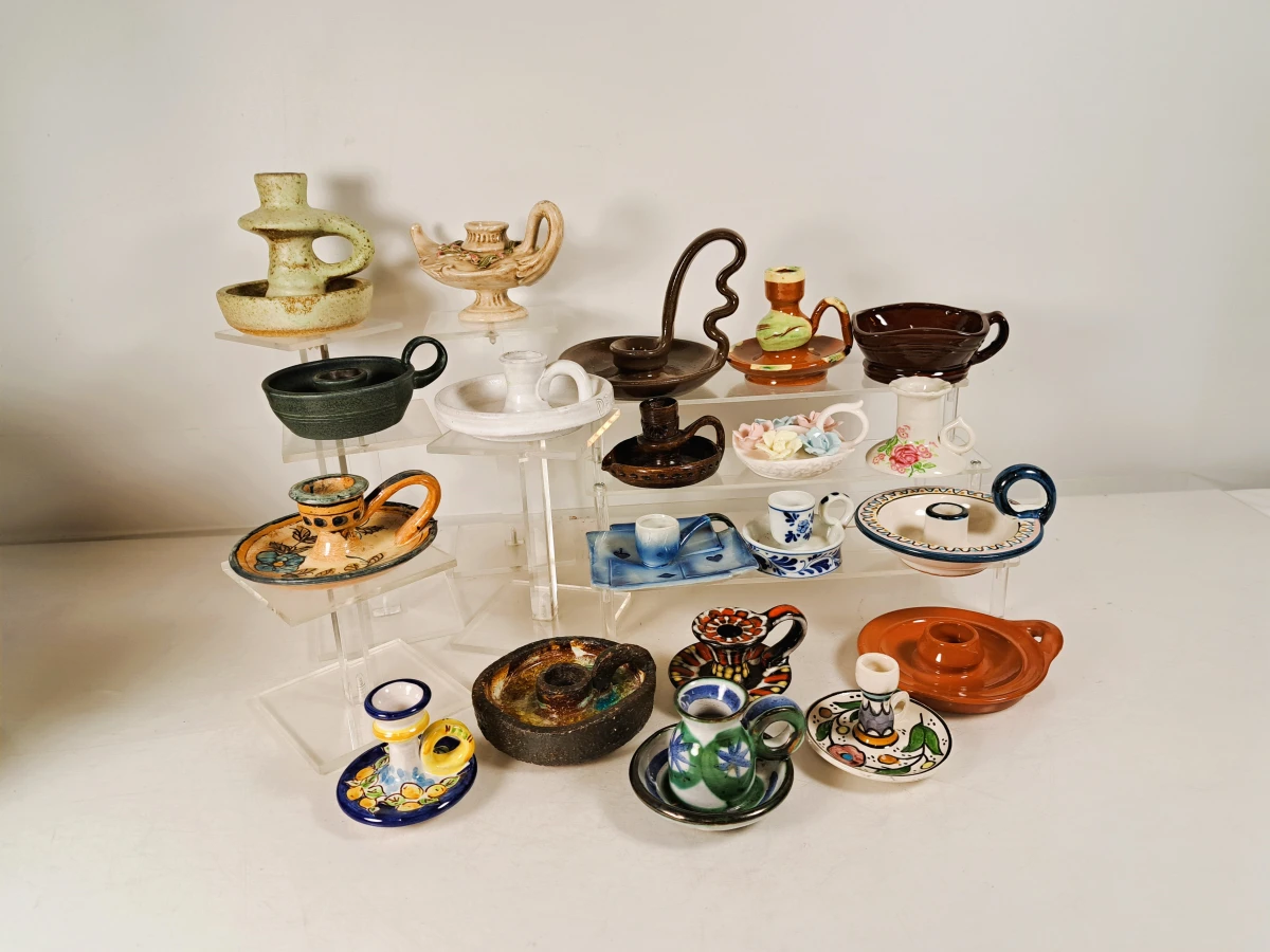 Lot van 20 vintage en handgemaakte keramische kandelaars - foto 2