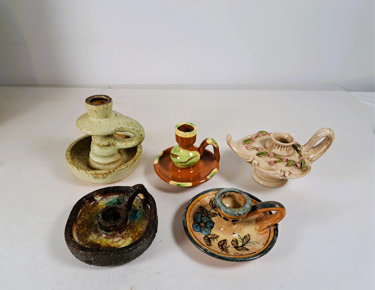 Lot van 20 vintage en handgemaakte keramische kandelaars - foto 6