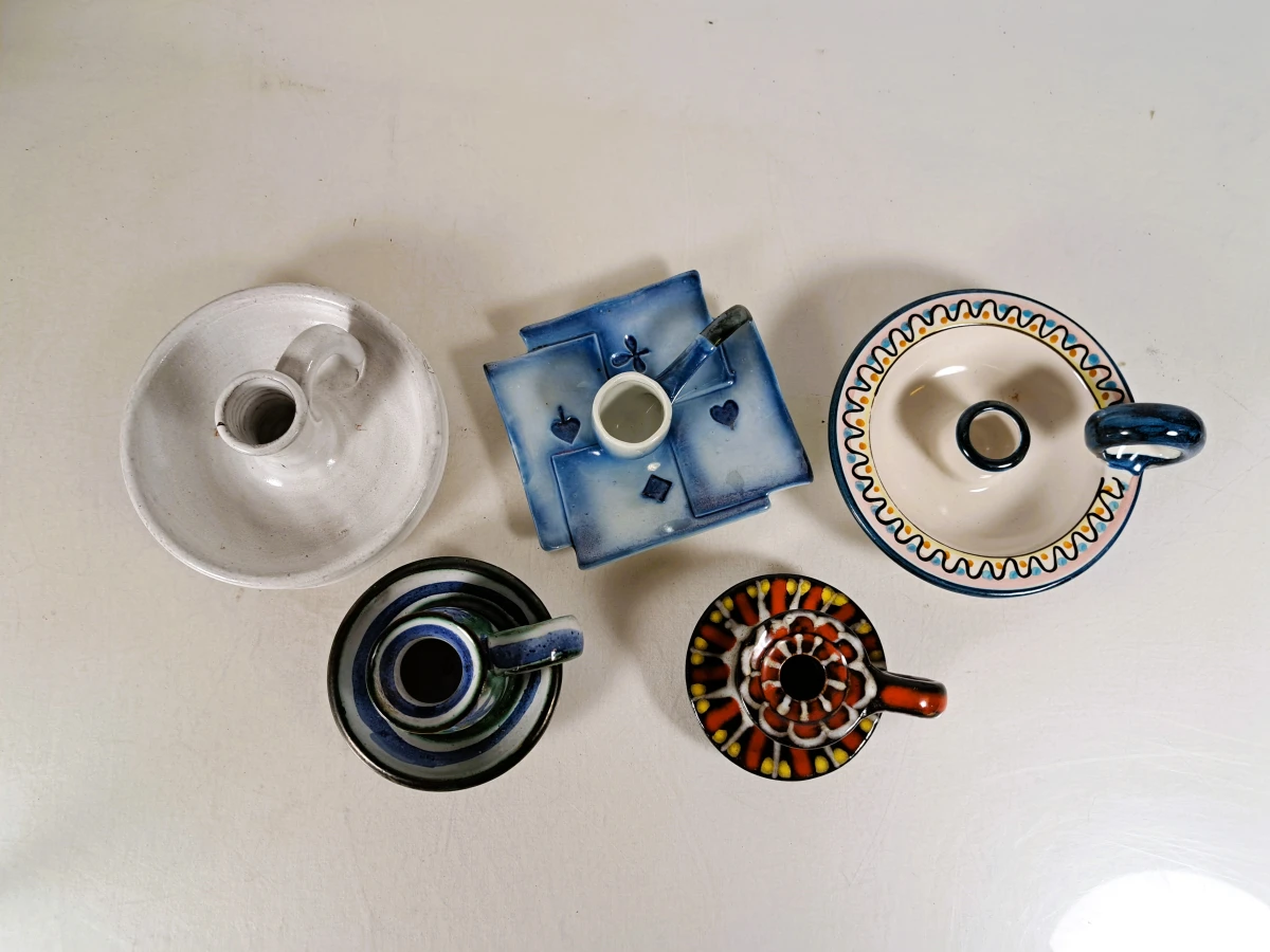 Lot van 20 vintage en handgemaakte keramische kandelaars - foto 8
