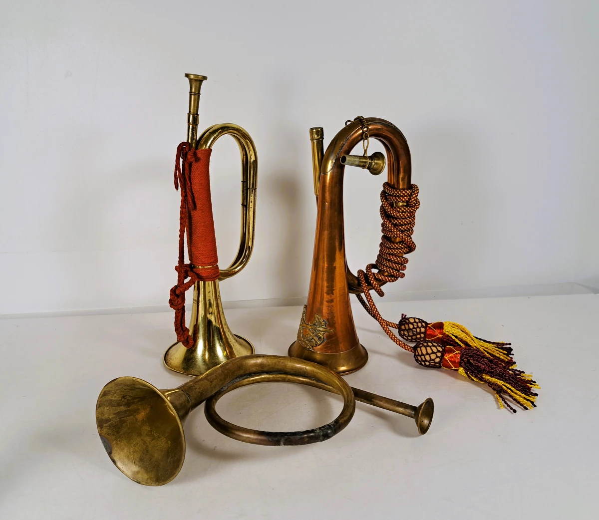Lot van 3 vintage signaalhoorns en jachthoorns van koper en messing - foto 11