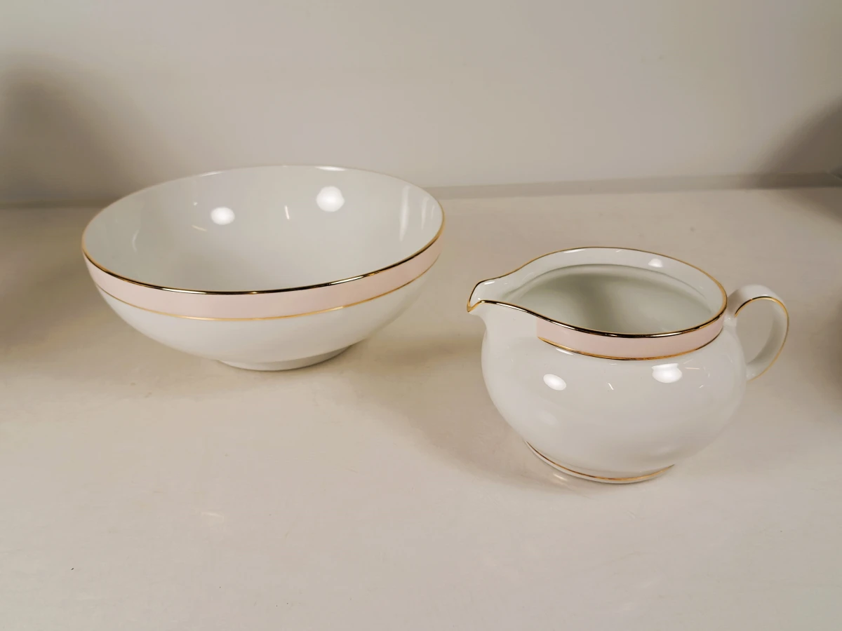 Eschenbach Bavaria porseleinen servies met roze en gouden rand – ca. 59-delig - foto 8