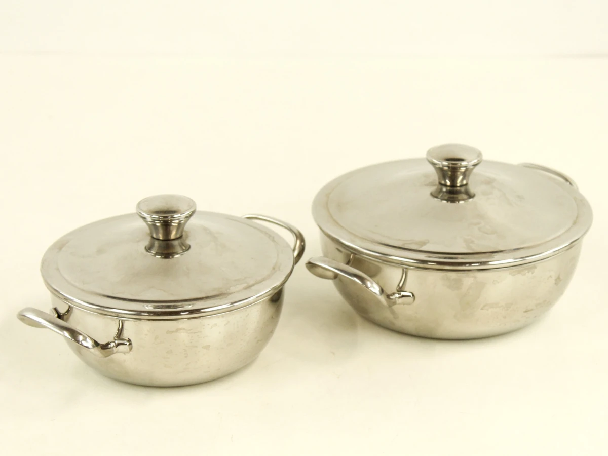 Set van 2 Alessi roestvrijstalen kookpotten met deksels