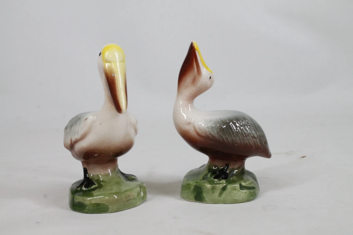Vintage keramische pelikaan peper- en zoutstel