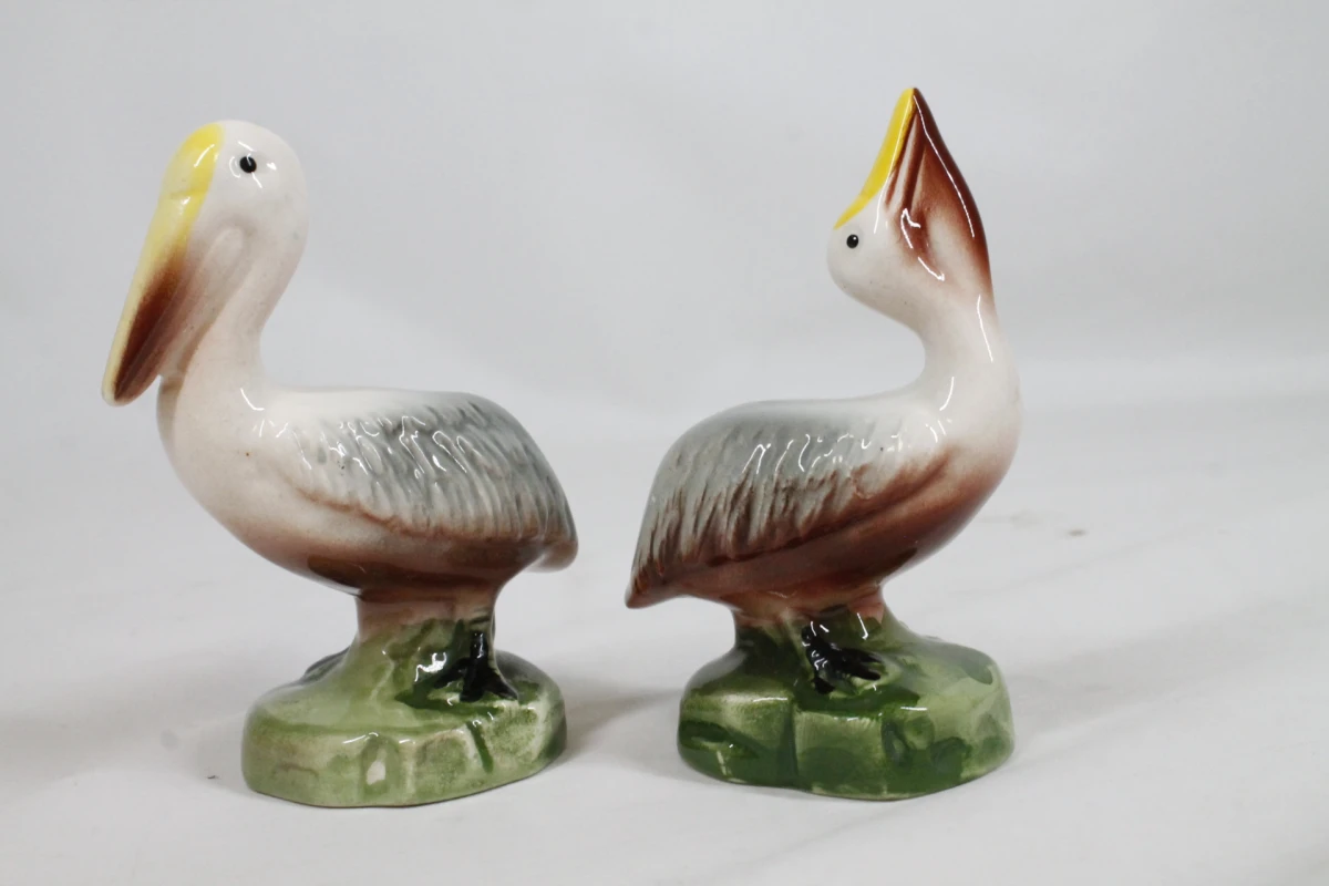Vintage keramische pelikaan peper- en zoutstel