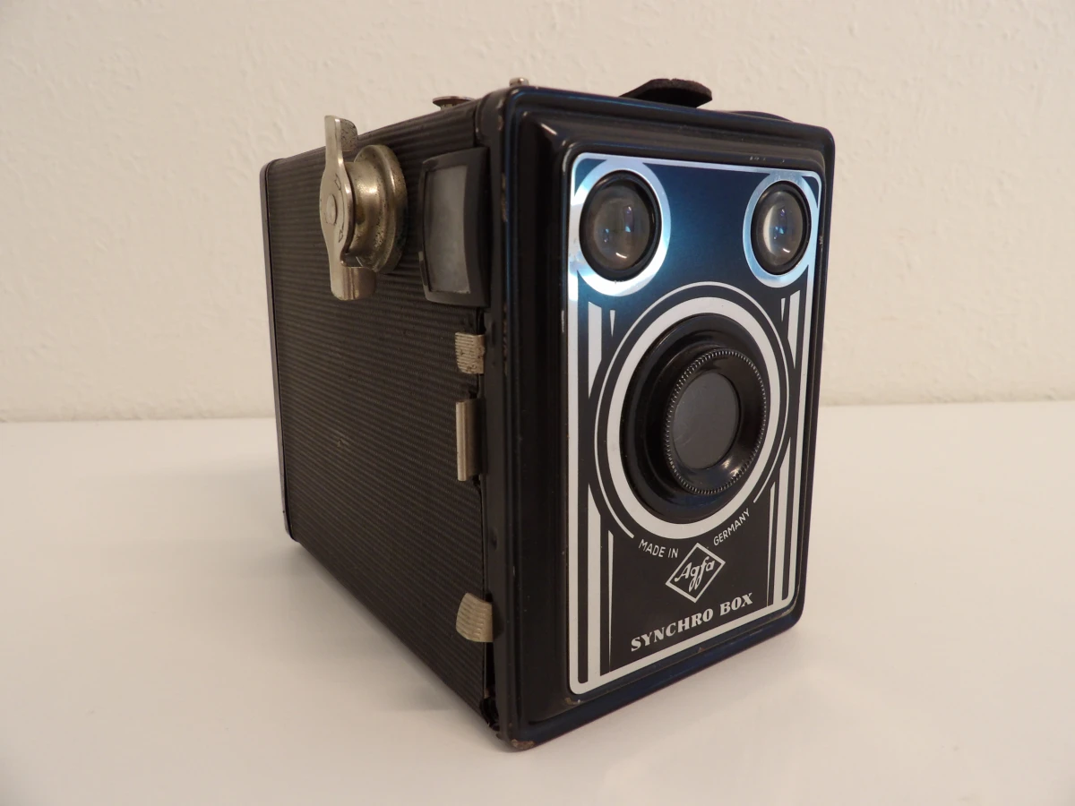 Vintage Agfa Synchro Box camera met leren hoes