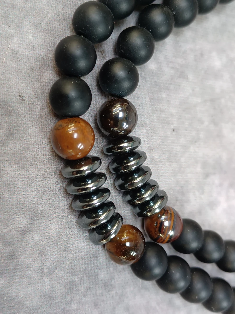 Heren ketting met kruis - Matte Onyx, Tijgeroog en Hematiet - foto 5