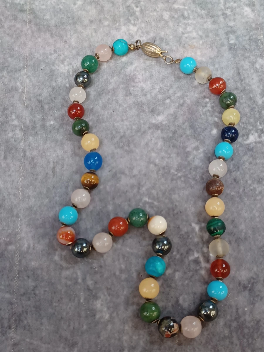 Kleurrijke antieke multi-edelsteen ketting met filigrein stecksluiting - foto 3