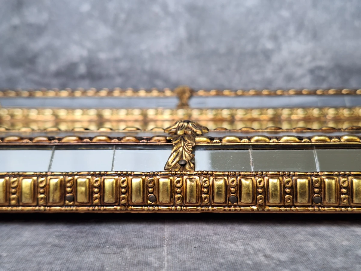 Vintage Hollywood Regency spiegel met facetglas en goudkleurige bloemornamenten - foto 12