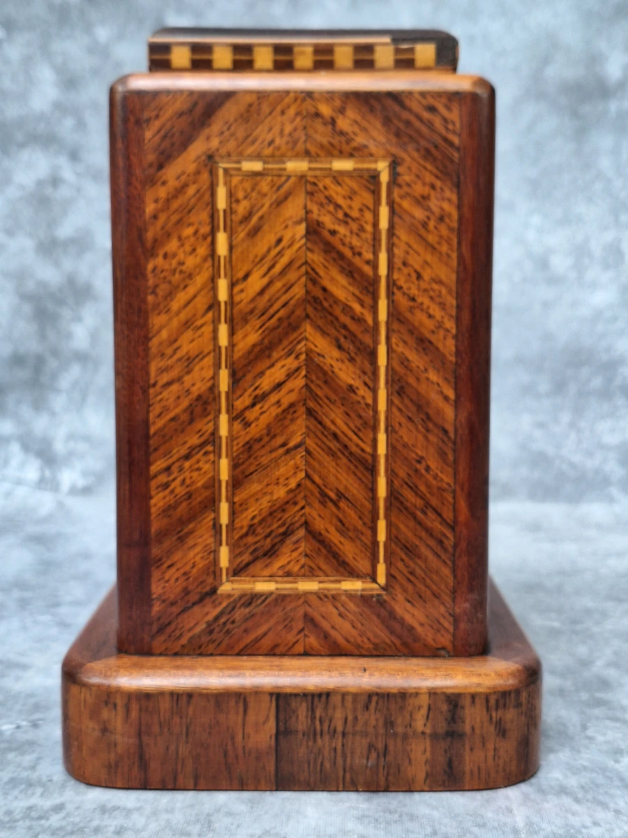 Set van 4 houten voorraadpotten met wortelnotenfineer en geometrisch inlegwerk - foto 16