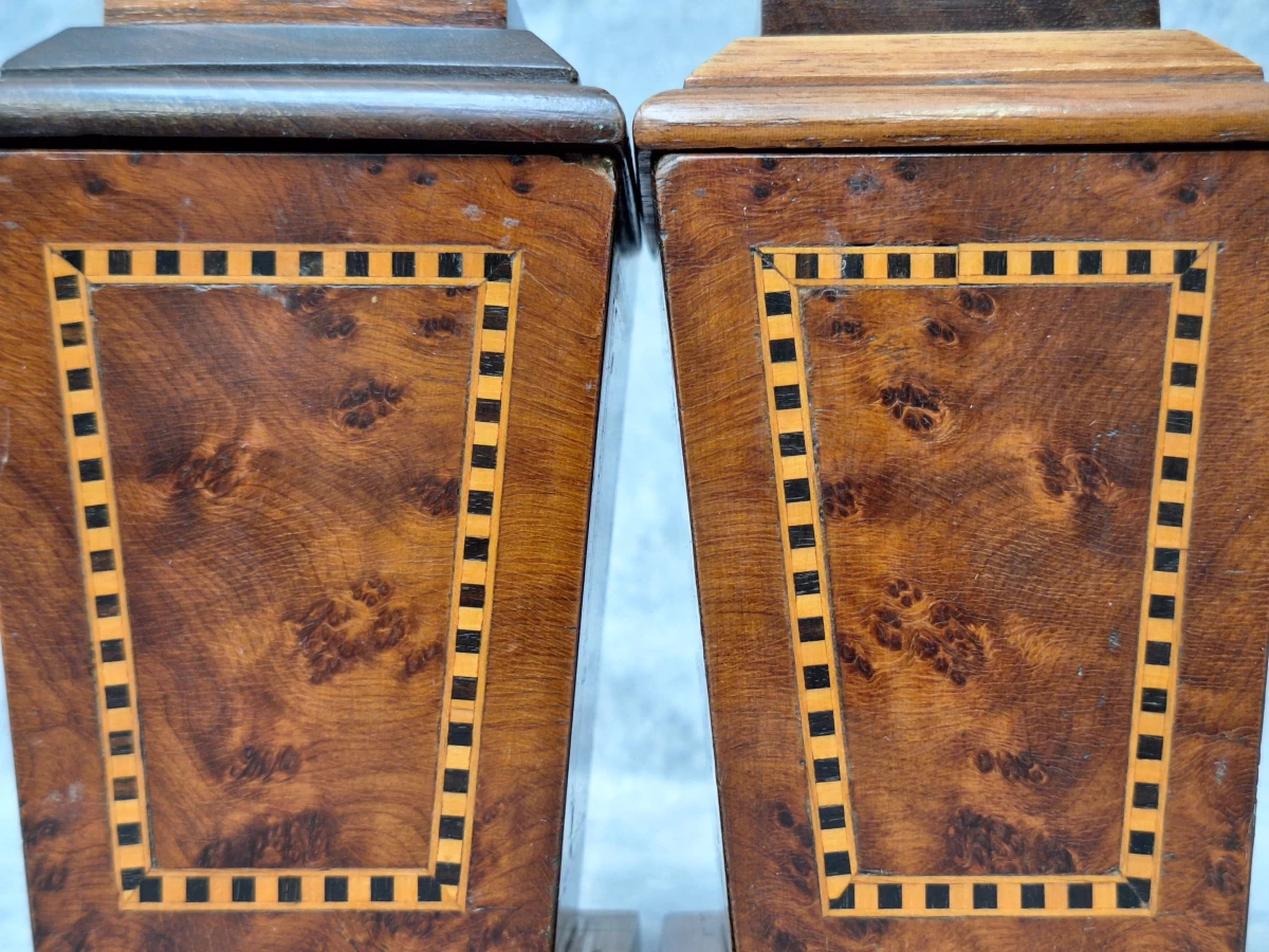 Set van 4 houten voorraadpotten met wortelnotenfineer en geometrisch inlegwerk - foto 18