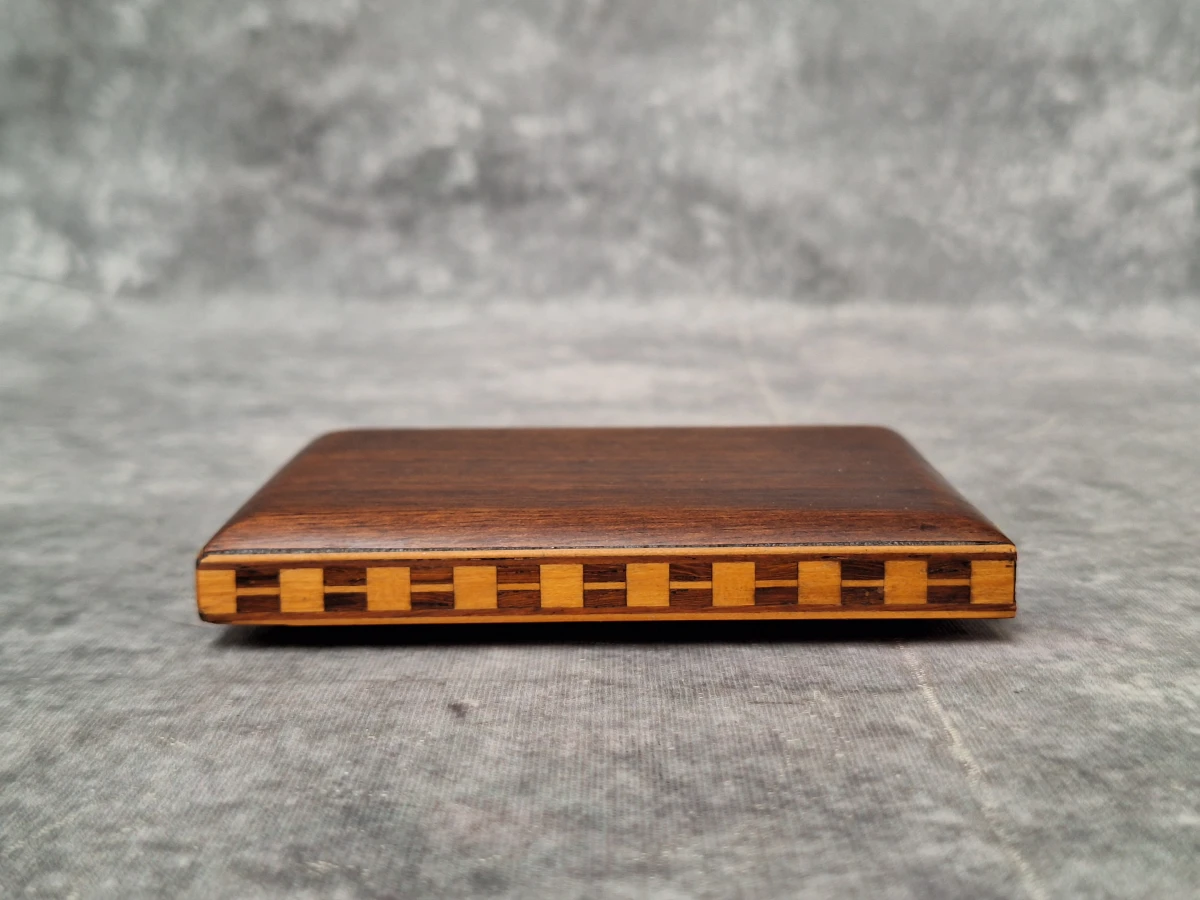 Set van 4 houten voorraadpotten met wortelnotenfineer en geometrisch inlegwerk - foto 13