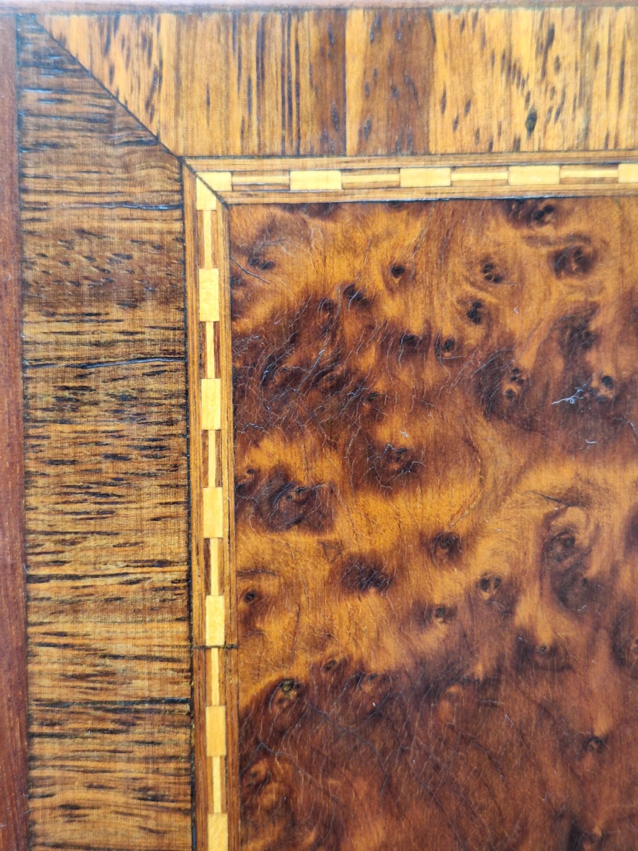 Set van 4 houten voorraadpotten met wortelnotenfineer en geometrisch inlegwerk - foto 15