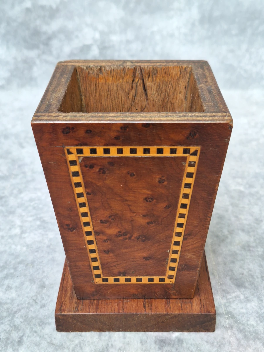 Set van 4 houten voorraadpotten met wortelnotenfineer en geometrisch inlegwerk - foto 22