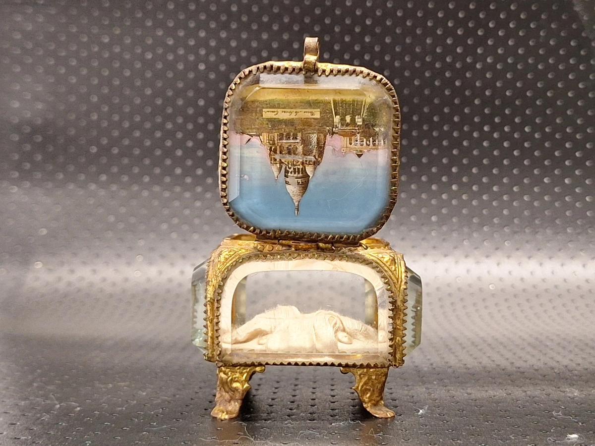 Set van 2 antieke Franse glazen souvenir-juwelendoosjes - Parijs - ca. 1880–1910 - foto 12