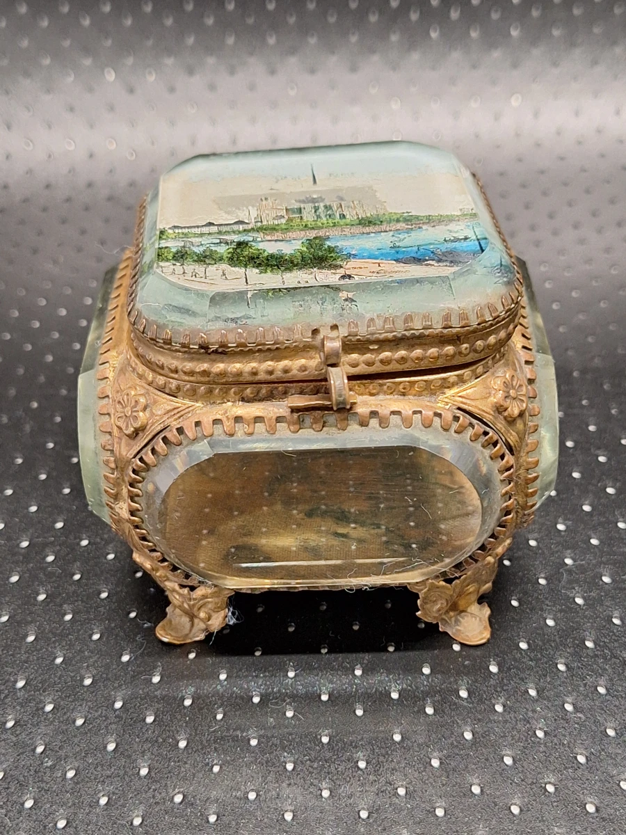 Set van 2 antieke Franse glazen souvenir-juwelendoosjes - Parijs - ca. 1880–1910 - foto 5