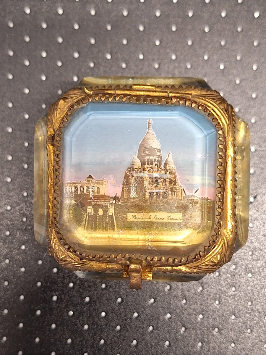 Set van 2 antieke Franse glazen souvenir-juwelendoosjes - Parijs - ca. 1880–1910 - foto 3