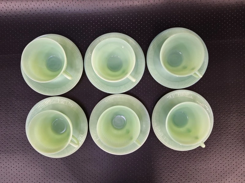 15-delig Vintage Fire-King Jadeite koffieservies - Anchor Hocking USA - groen melkglas - foto 14