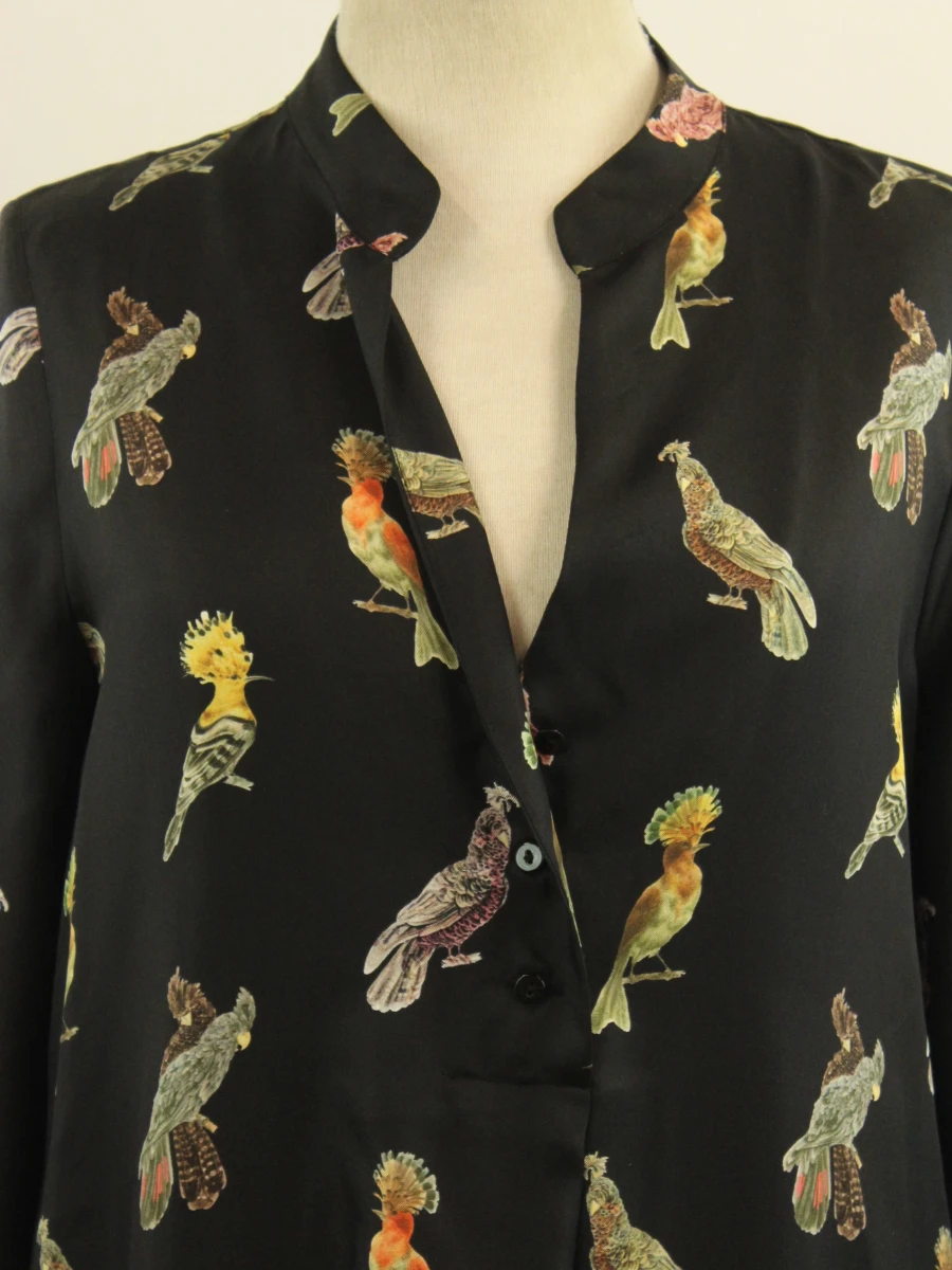 Momonì - zijden maxi-jurk met kleurrijke vogelprint
