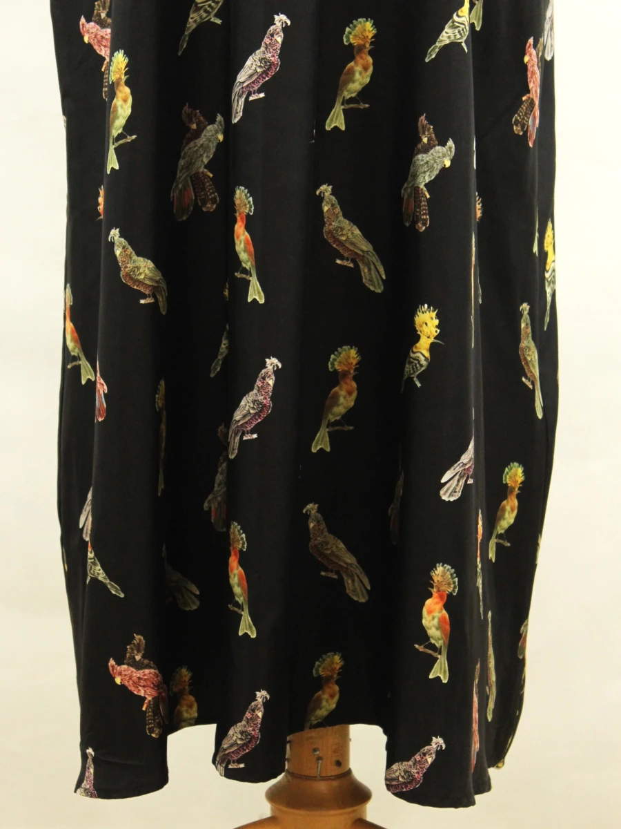 Momonì - zijden maxi-jurk met kleurrijke vogelprint