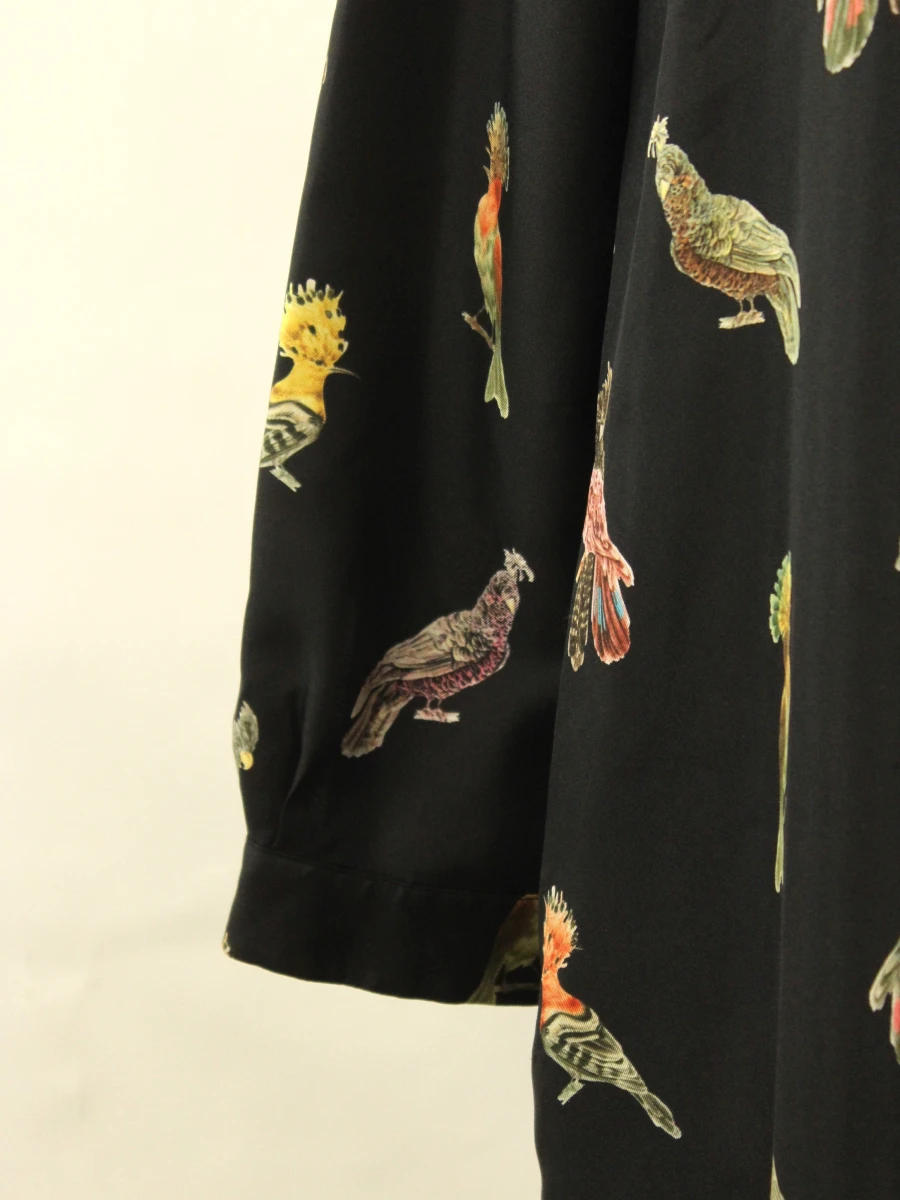 Momonì - zijden maxi-jurk met kleurrijke vogelprint