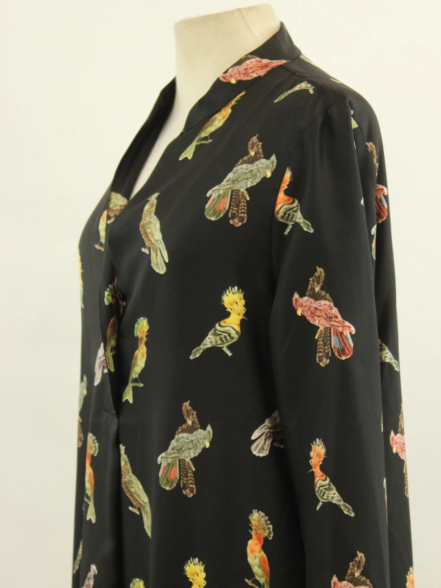 Momonì - zijden maxi-jurk met kleurrijke vogelprint
