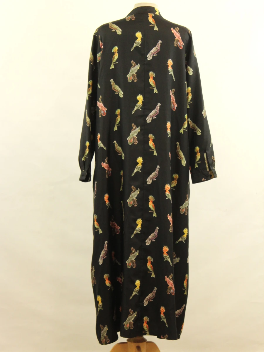 Momonì - zijden maxi-jurk met kleurrijke vogelprint