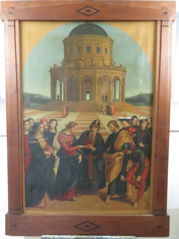 Prent : Het huwelijk van de Maagd Maria (naar Rafaël)