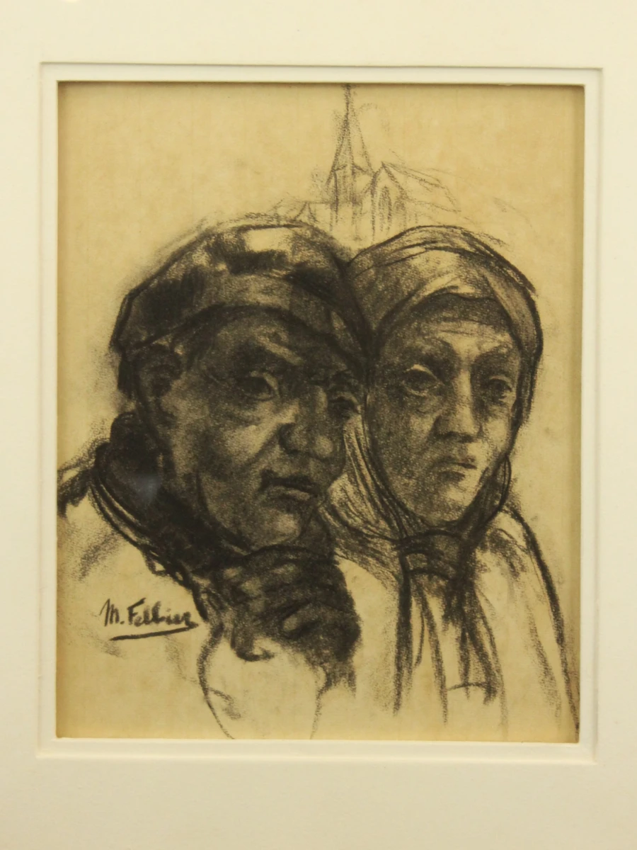 'Havenvolk' 1973 houtskooltekening  Maurice Felbier (1903-1991)