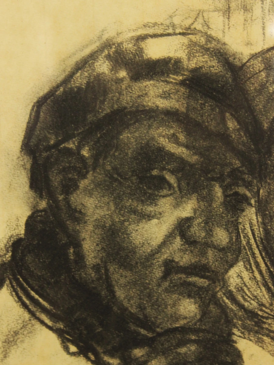 'Havenvolk' 1973 houtskooltekening  Maurice Felbier (1903-1991)