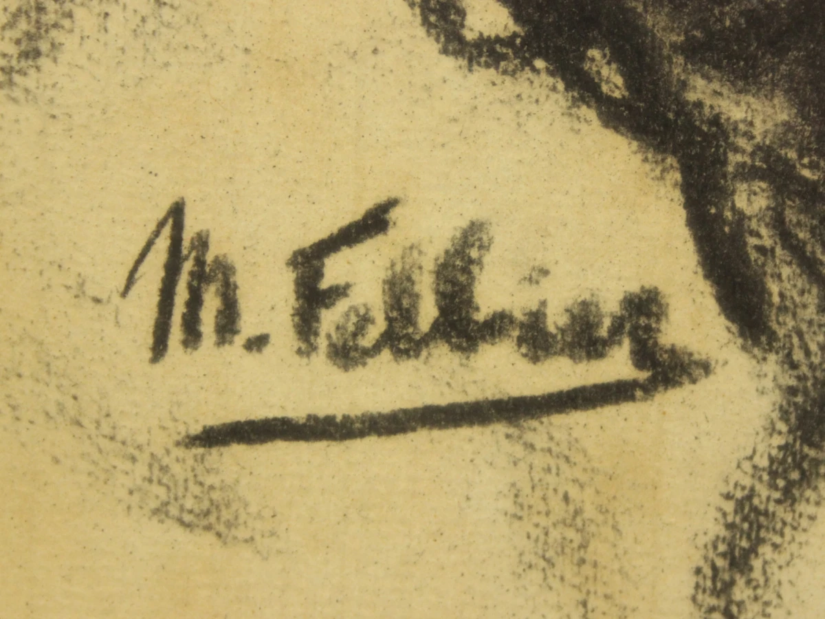 'Havenvolk' 1973 houtskooltekening  Maurice Felbier (1903-1991)