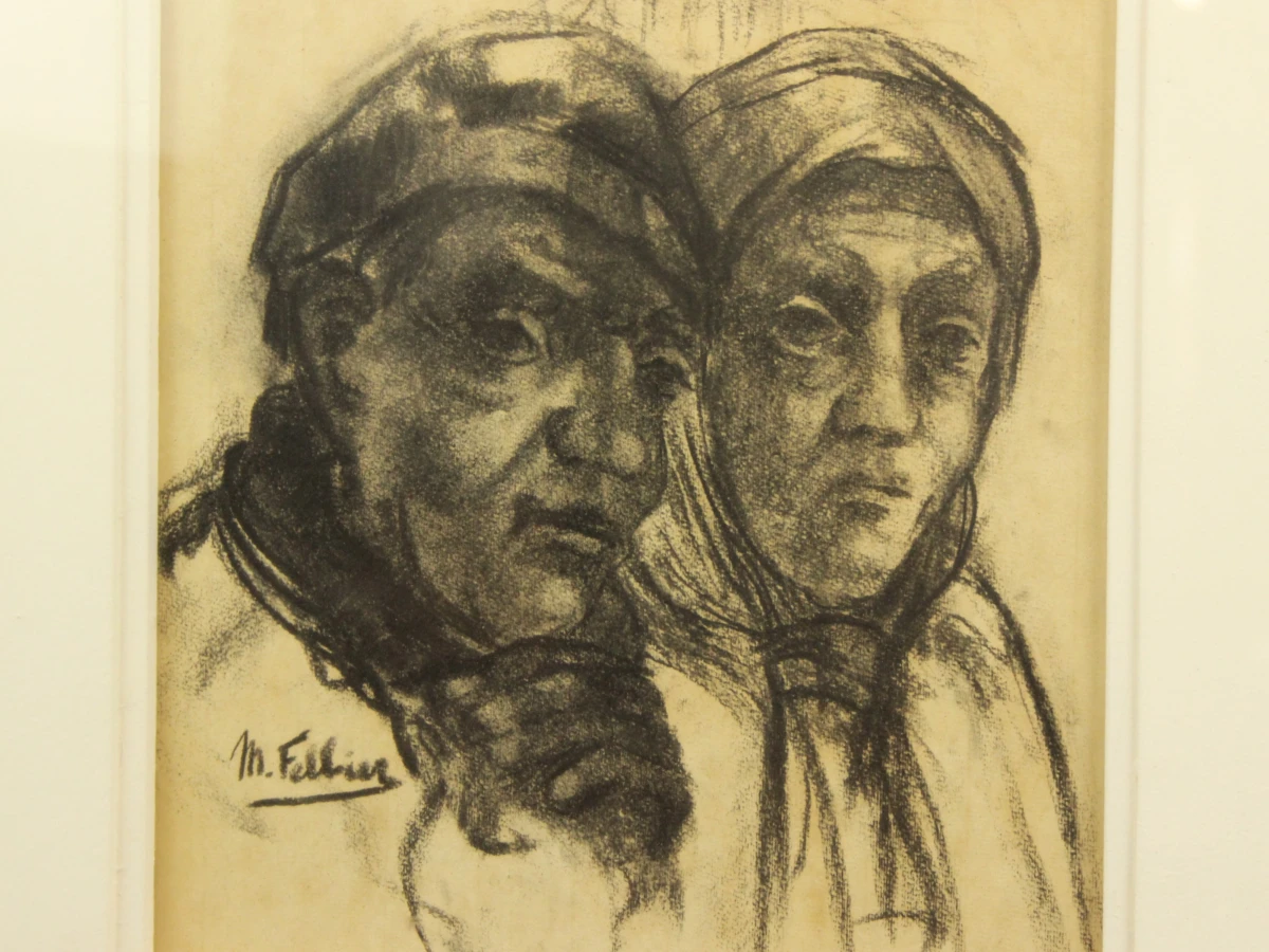 'Havenvolk' 1973 houtskooltekening  Maurice Felbier (1903-1991)