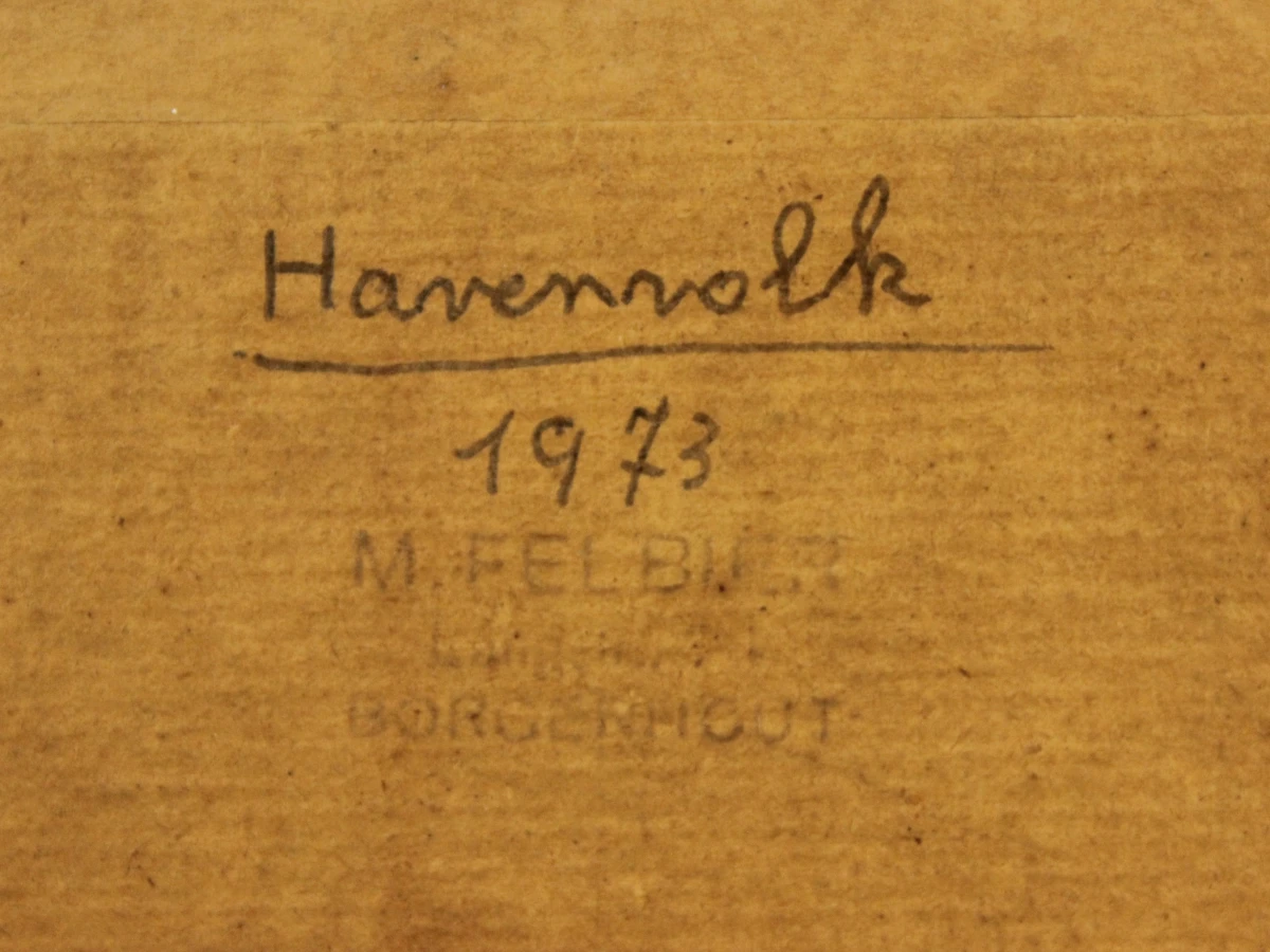 'Havenvolk' 1973 houtskooltekening  Maurice Felbier (1903-1991)