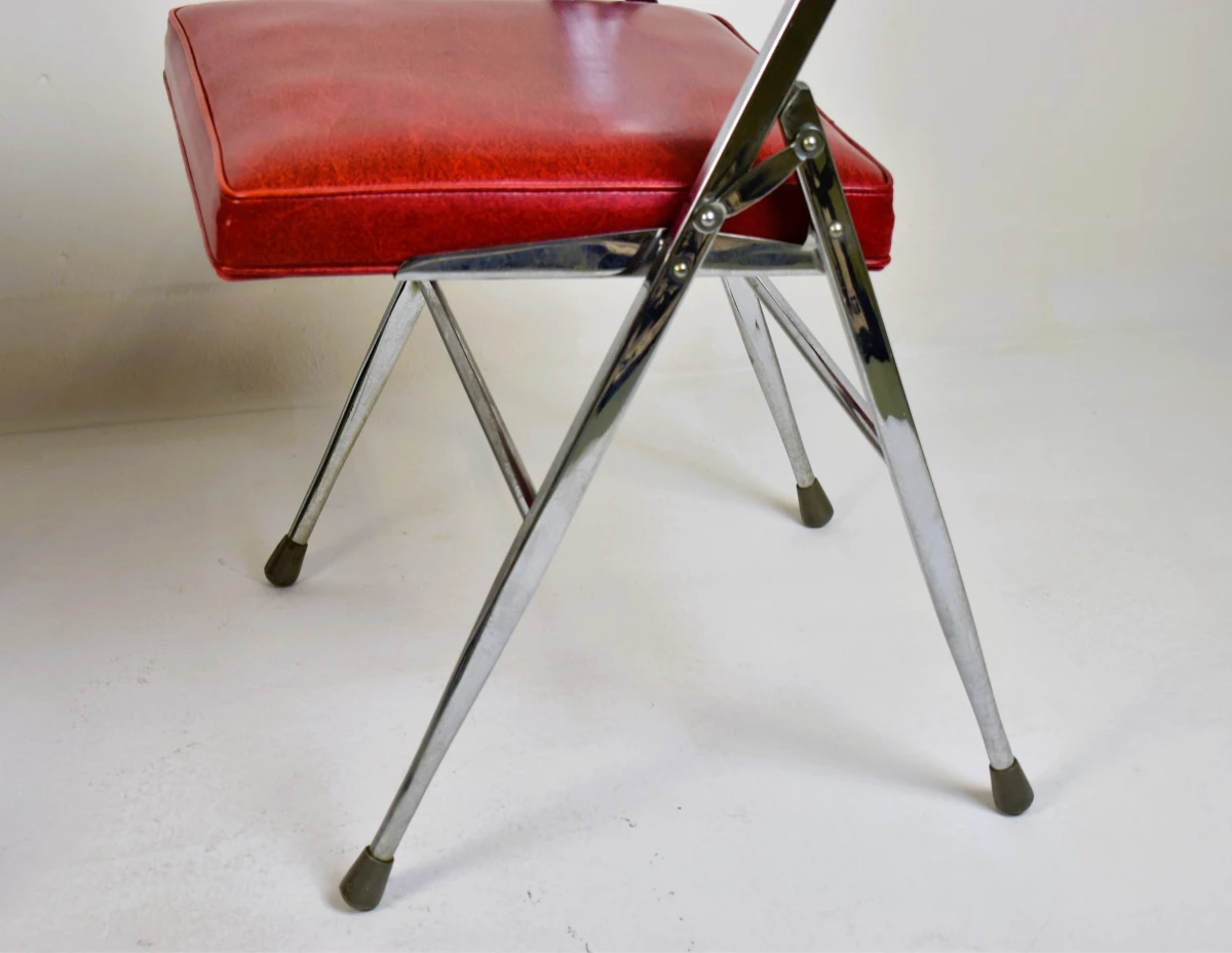 Set van 2 vintage klapstoelen met chromen frame en rood skai, ca. 1970 - foto 5