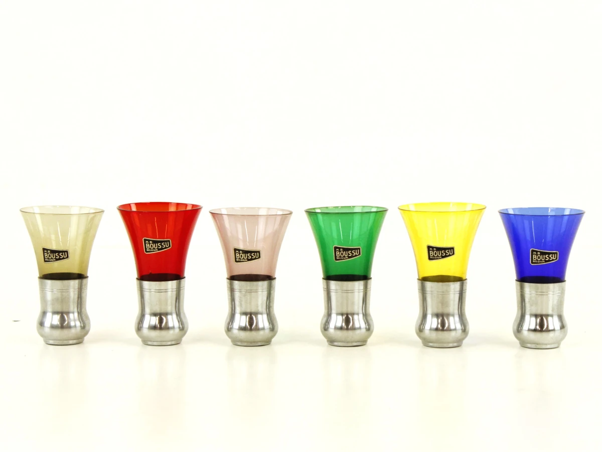 Set van 6 vintage Boussu borrelglaasjes - Belgisch design uit de jaren '60