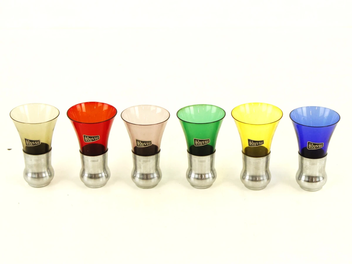 Set van 6 vintage Boussu borrelglaasjes - Belgisch design uit de jaren '60